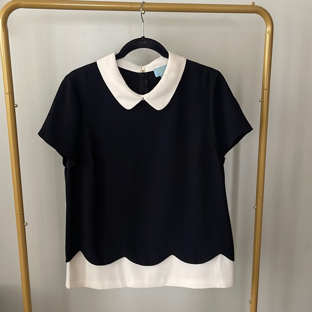 Black and Cream Collar Scalloped Detail Top